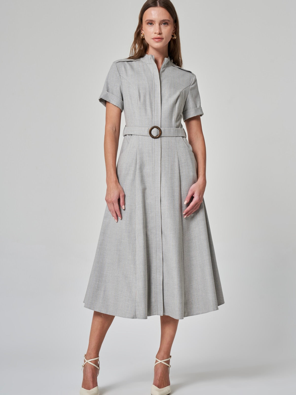 Dik Yaka Midi Elbise