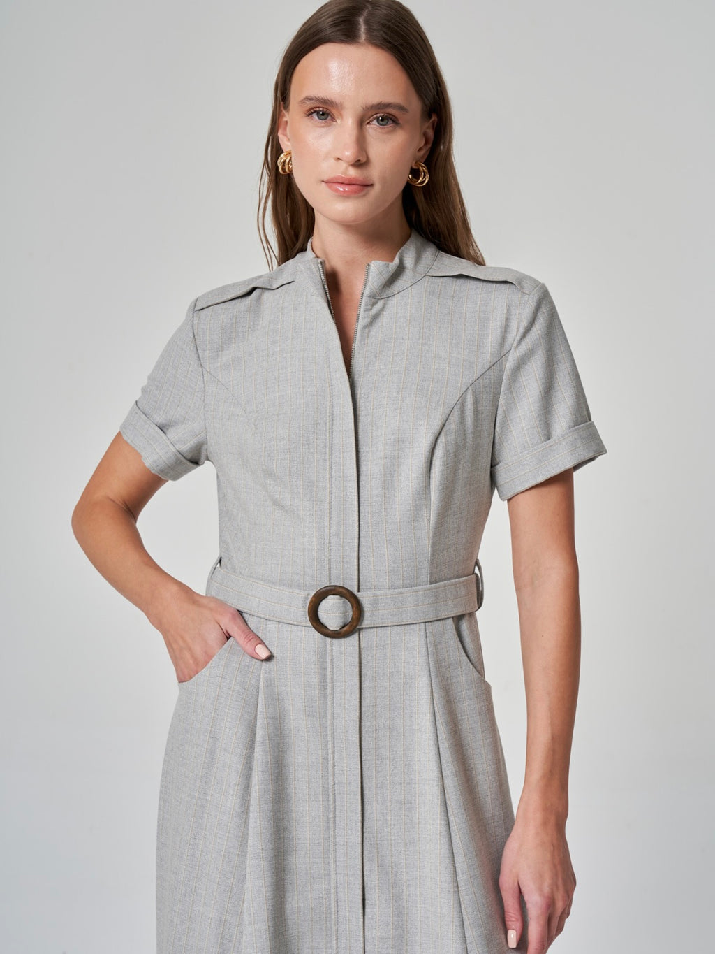 Dik Yaka Midi Elbise