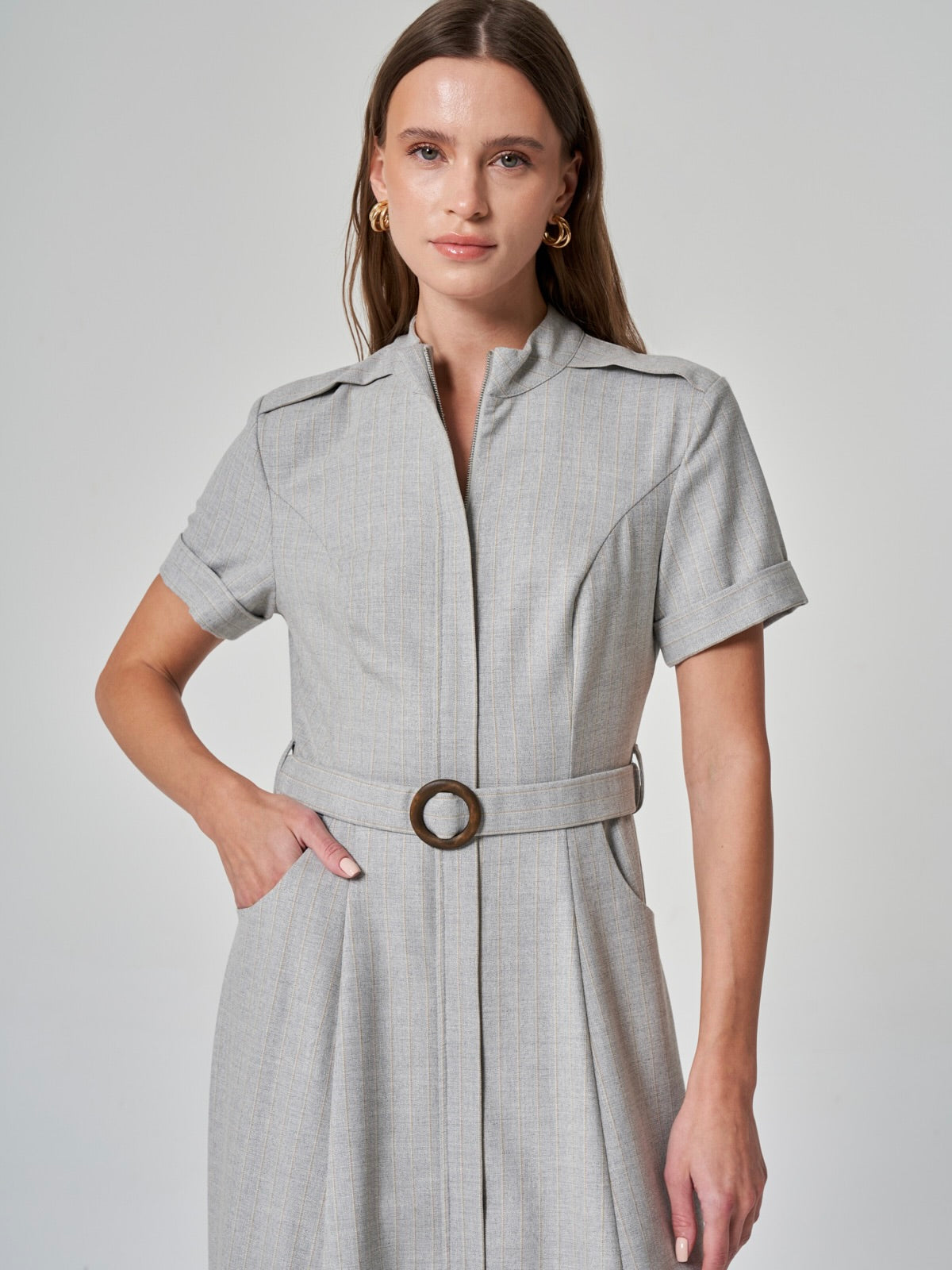 Dik Yaka Midi Elbise