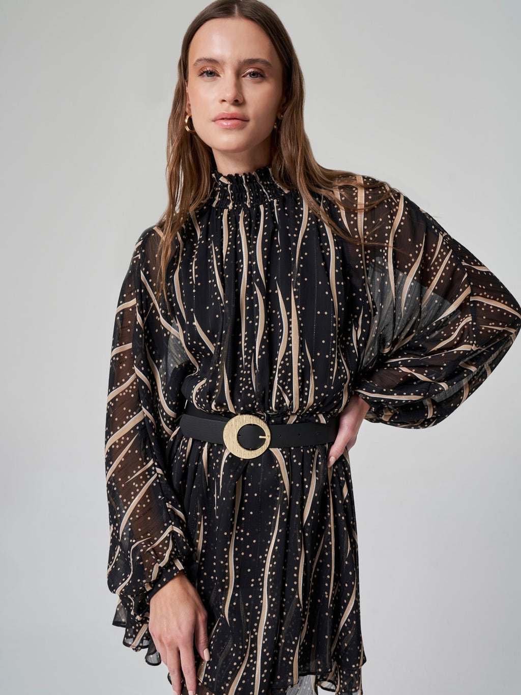 Utopian Desenli Kemerli Şifon Elbise