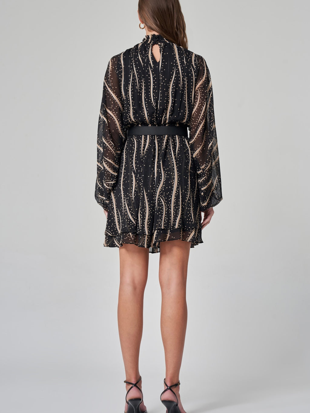 Utopian Desenli Kemerli Şifon Elbise