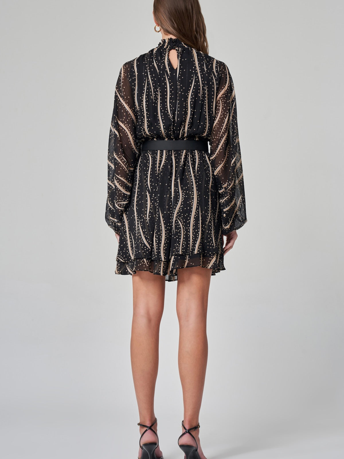 Utopian Desenli Kemerli Şifon Elbise