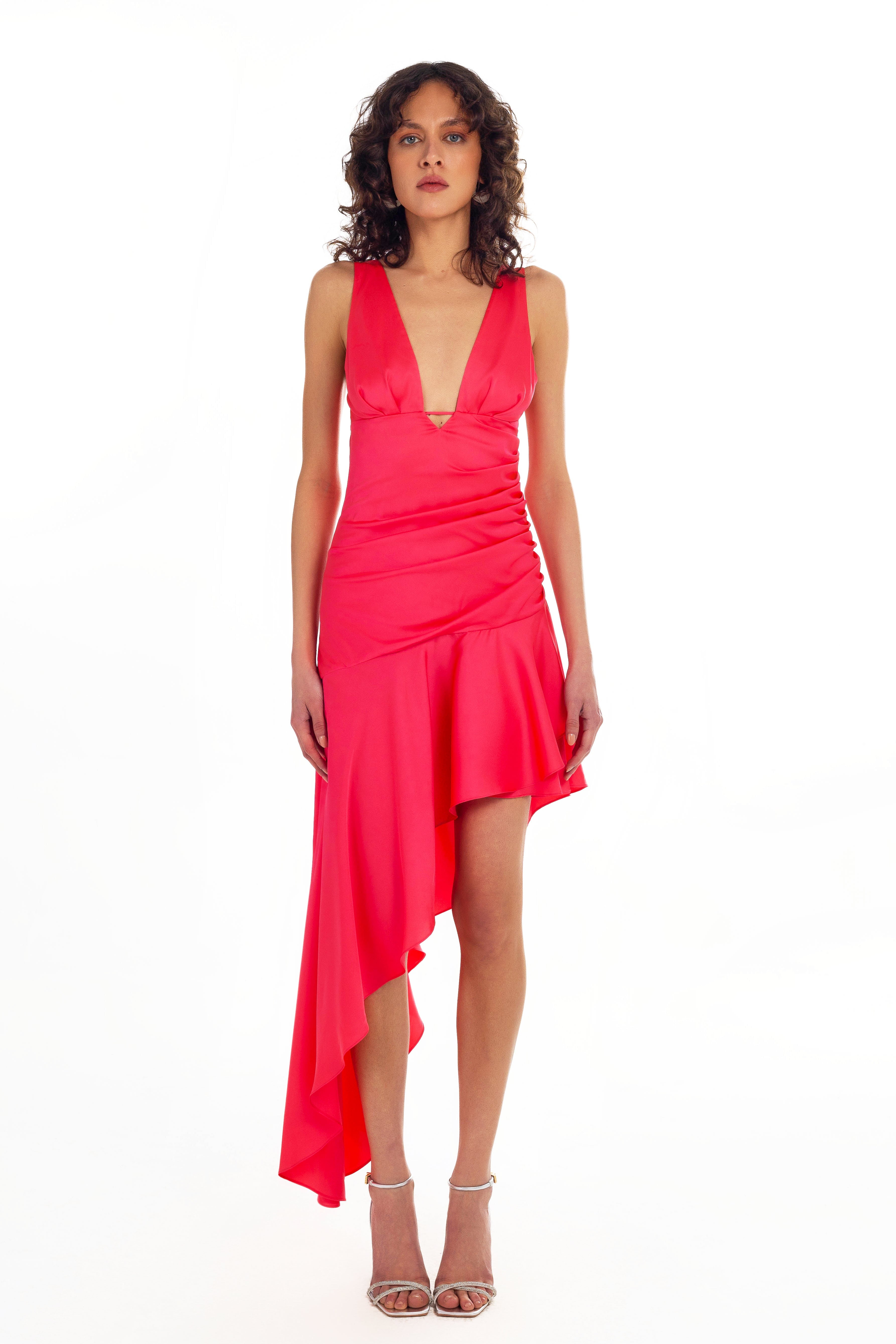 Haleia Asimetrik İpek Karışımlı Saten Elbise