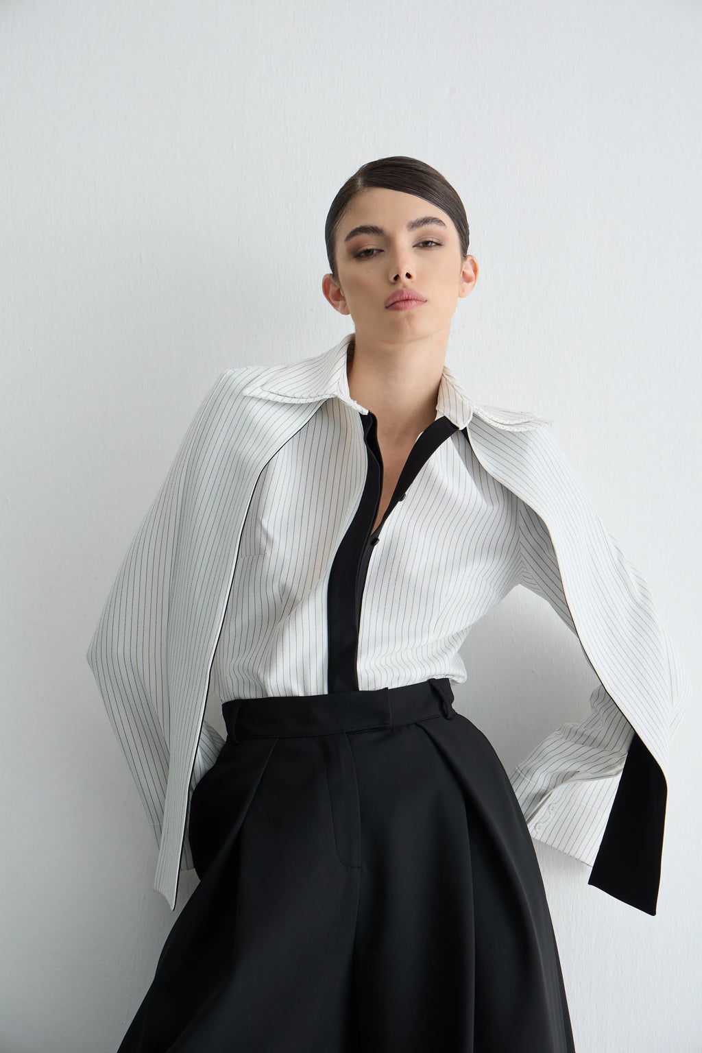 Gaia n Uranos Siyah Pat Detaylı Çizgili Poplin Gömlek