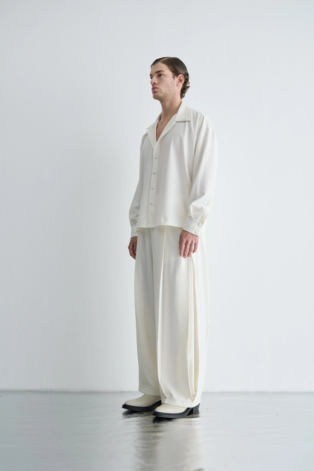 Gaia n Uranos Yüksek Bel Pileli Beyaz Pantolon