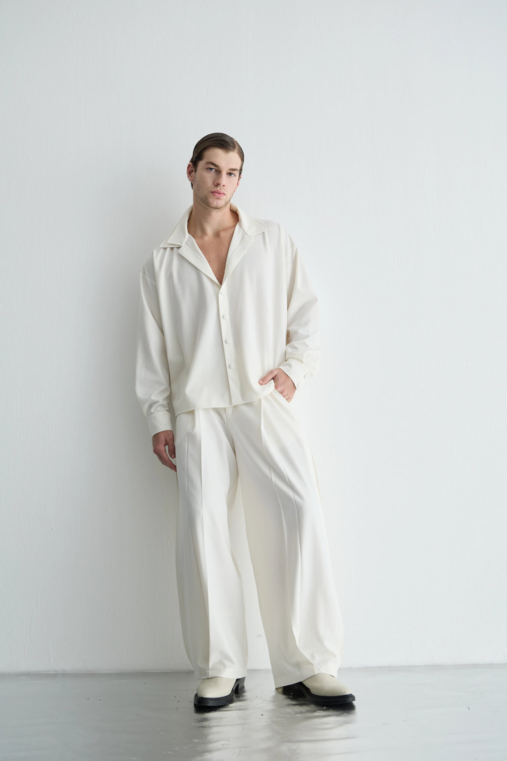 Gaia n Uranos Çift Yakalı Oversize Beyaz Gömlek