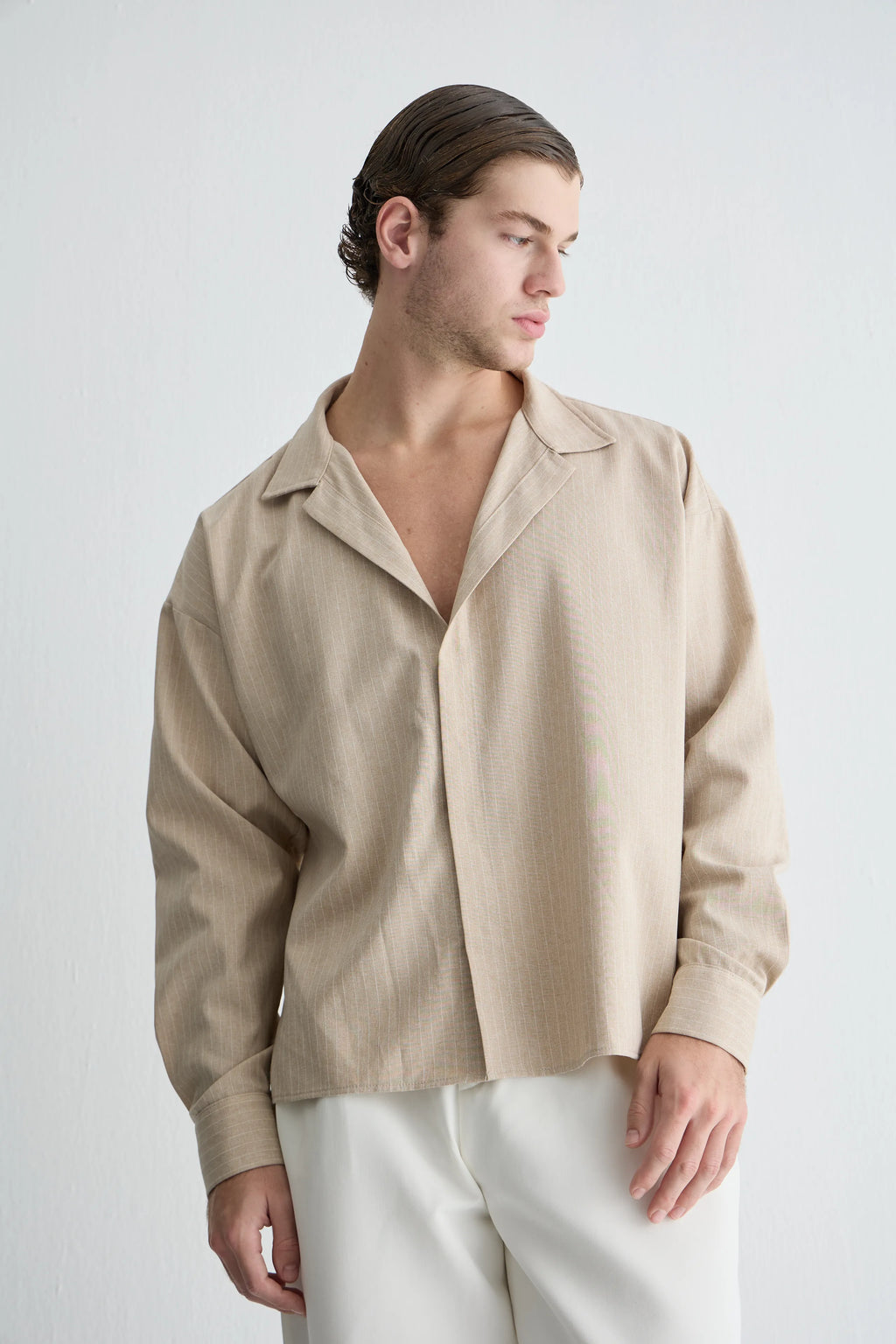 Gaia n Uranos Oversize Bej Gömlek