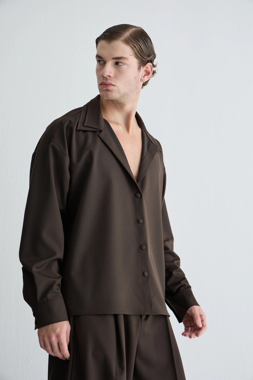 Gaia n Uranos Çift Yaka Oversize Kahverengi Gömlek