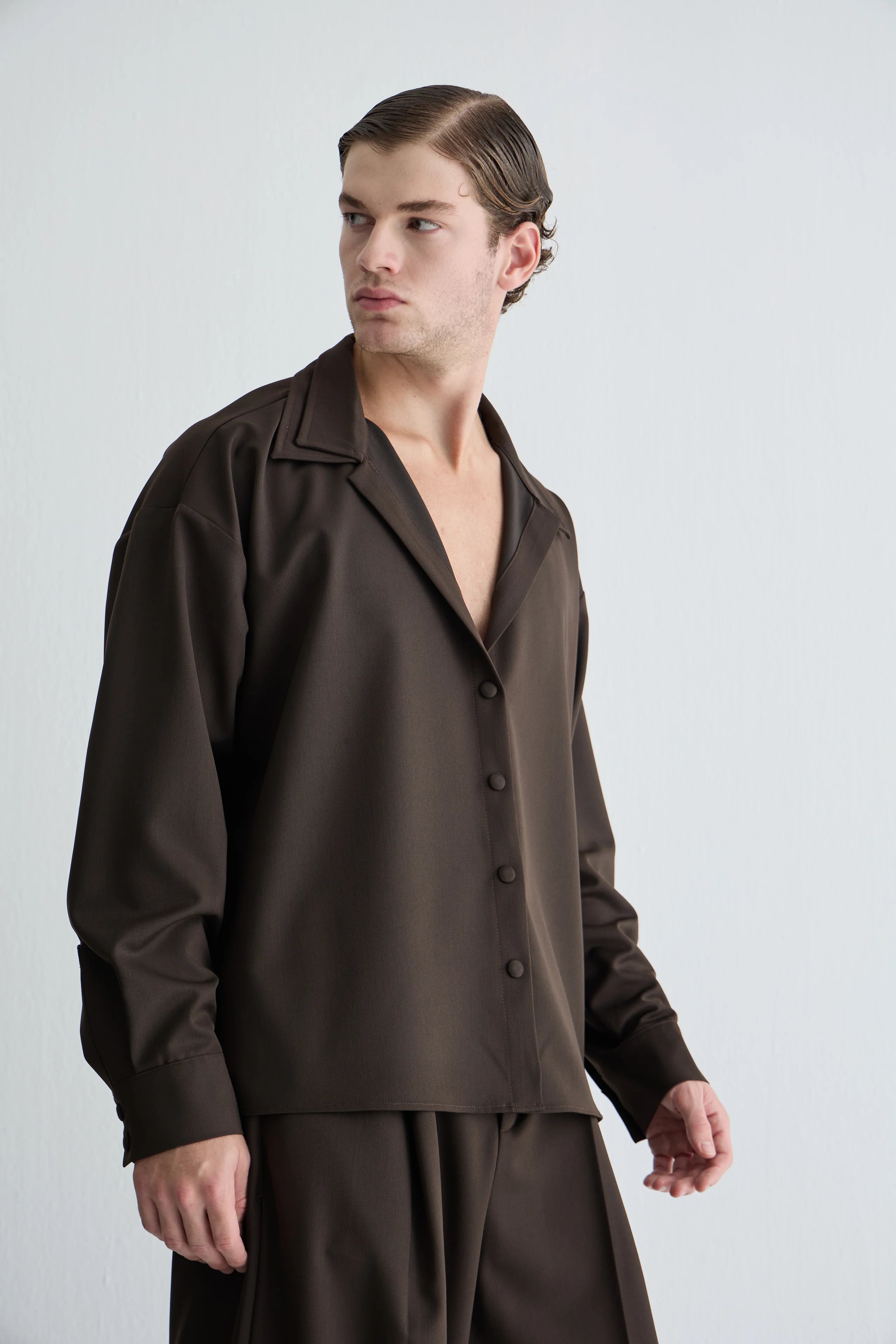 Gaia n Uranos Çift Yaka Oversize Kahverengi Gömlek