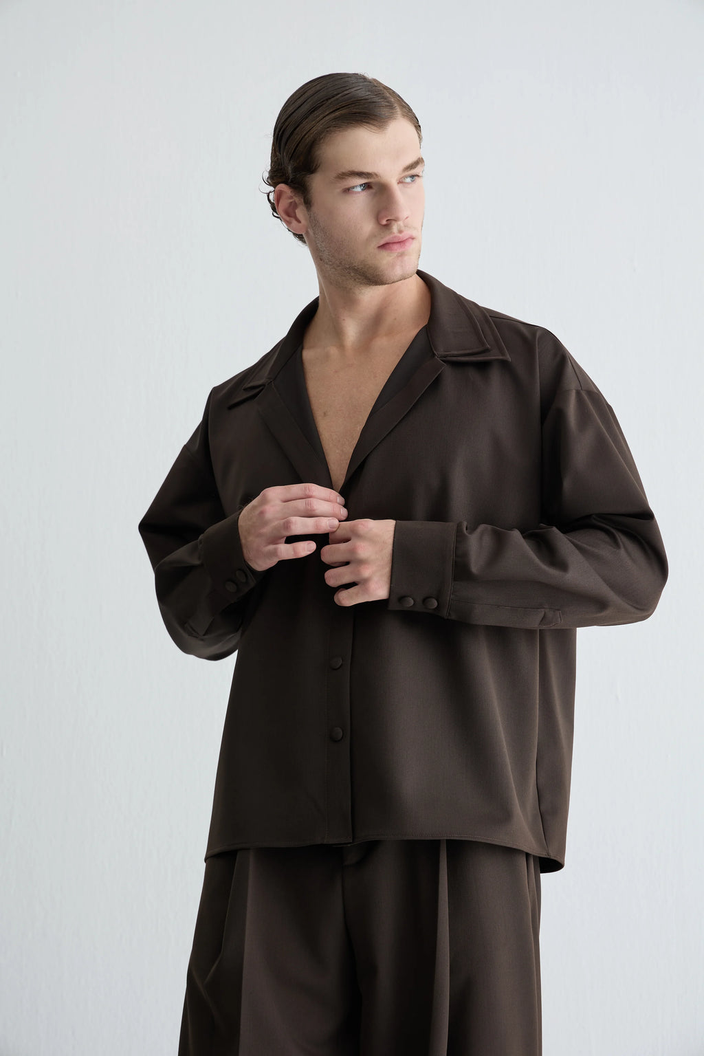 Gaia n Uranos Çift Yaka Oversize Kahverengi Gömlek