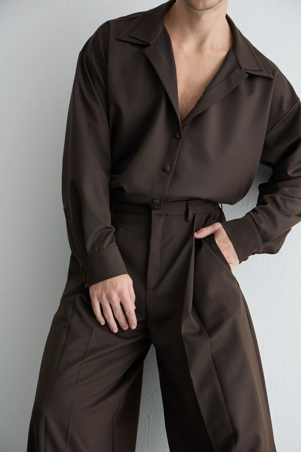 Gaia n Uranos Çift Yaka Oversize Kahverengi Gömlek