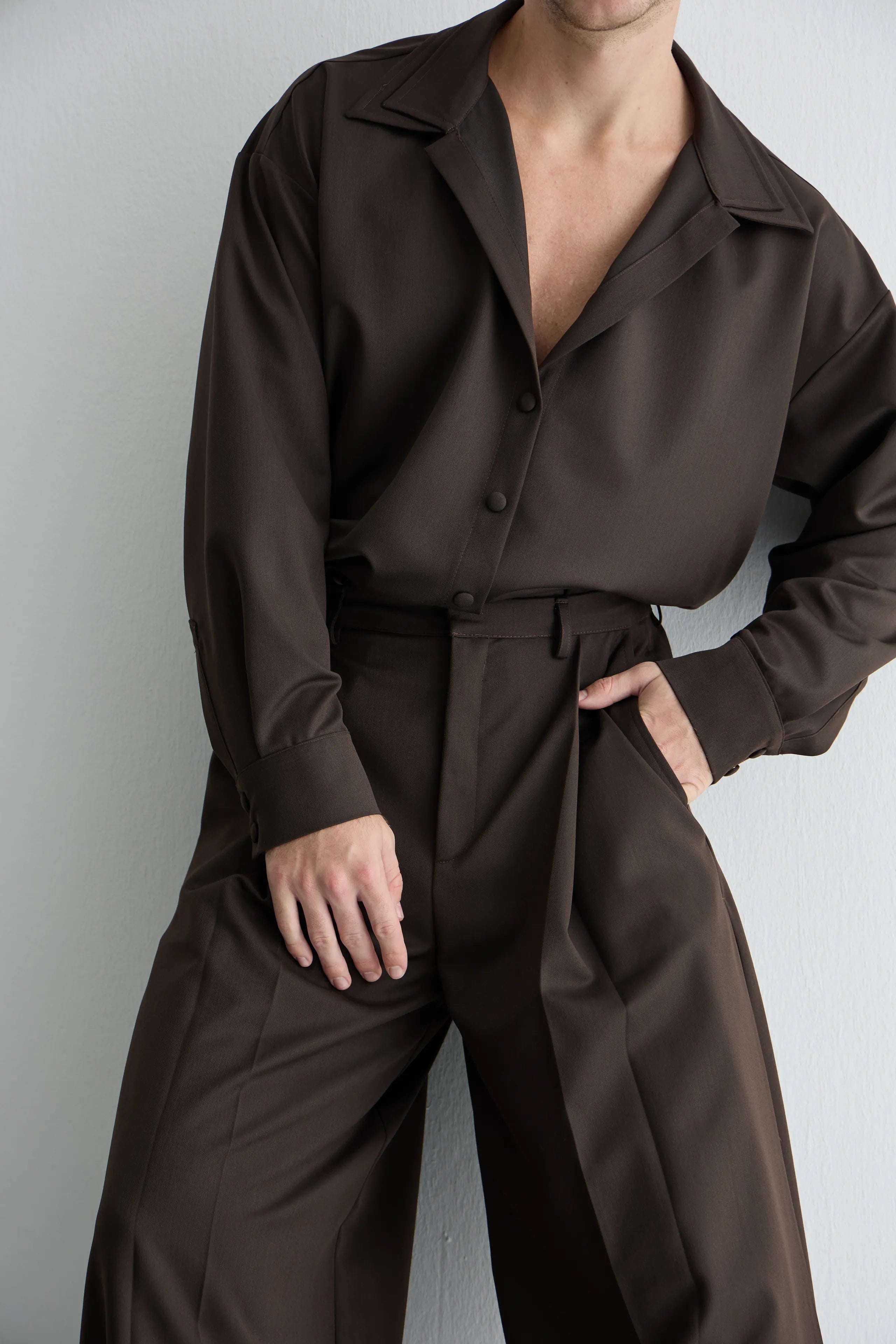 Gaia n Uranos Çift Yaka Oversize Kahverengi Gömlek