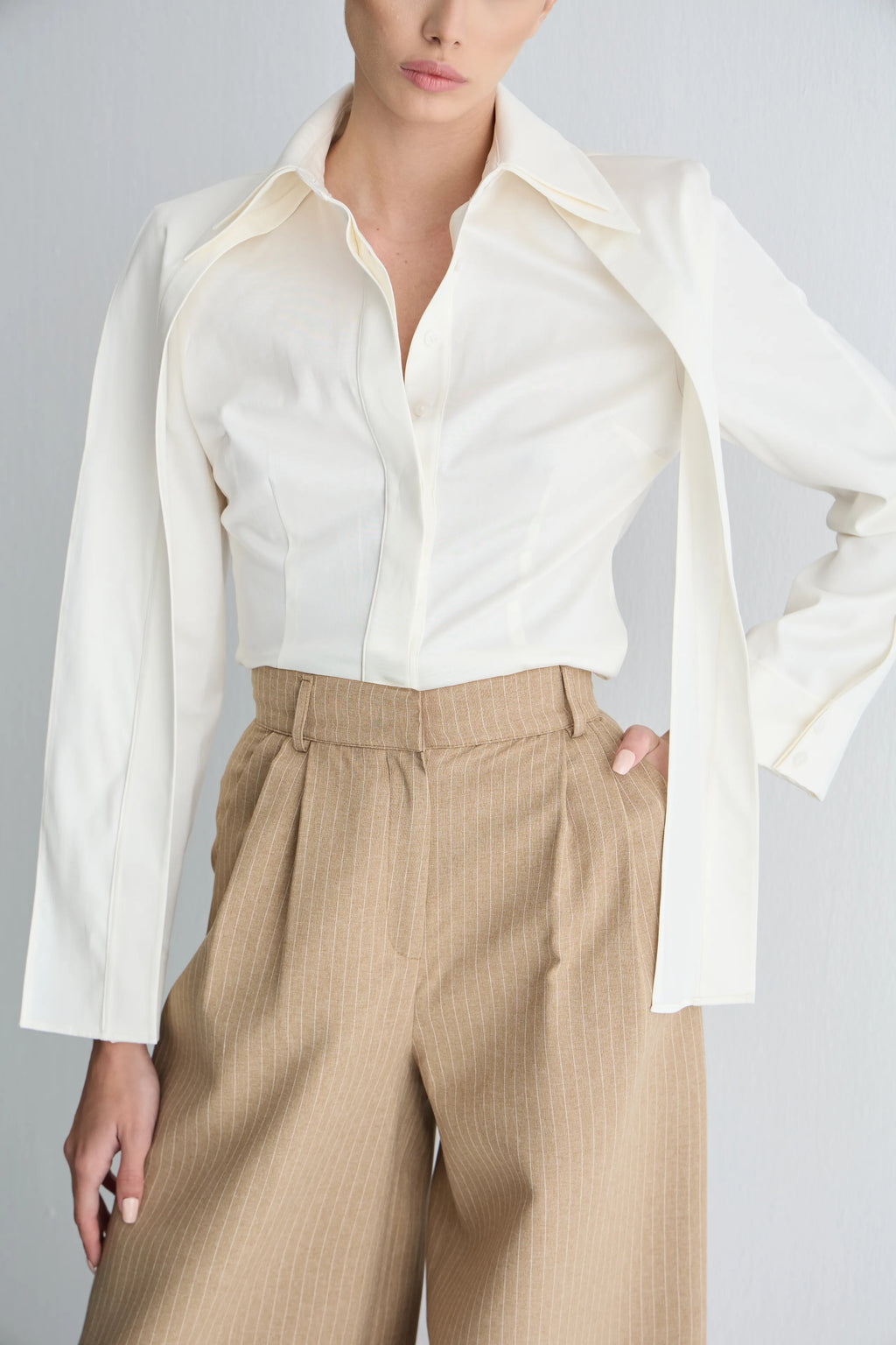 Gaia n Uranos Ekru Fular Yaka Gömlek