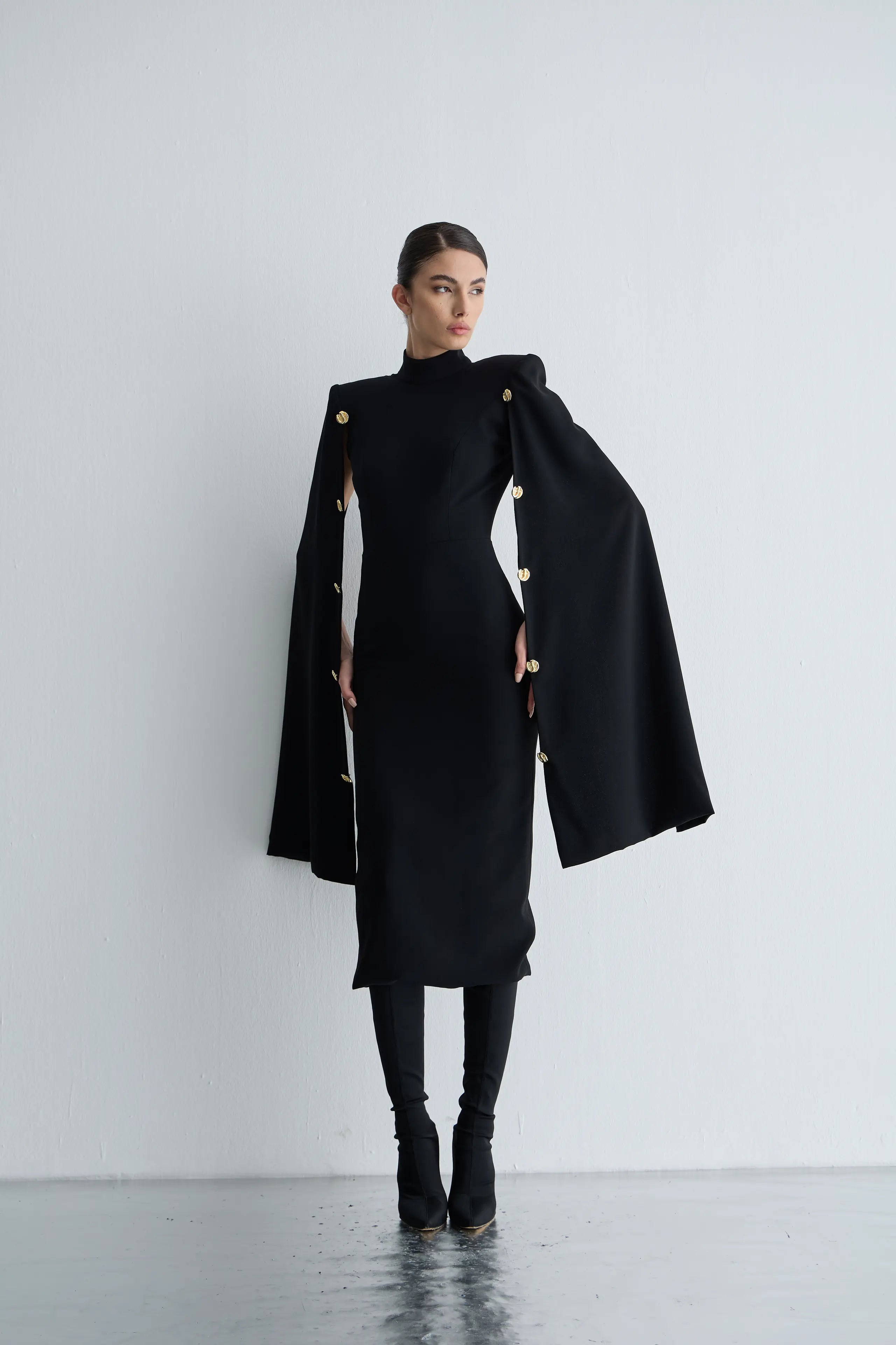 Gaia n Uranos Pelerin Kollu Midi Elbise