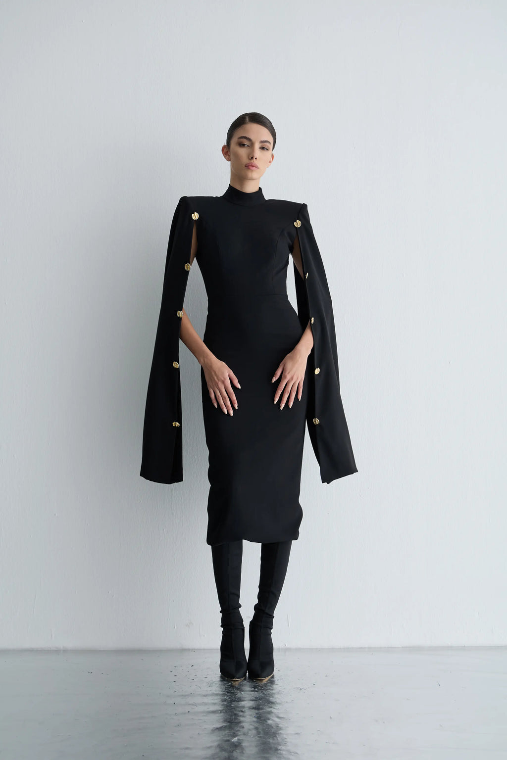 Gaia n Uranos Pelerin Kollu Midi Elbise