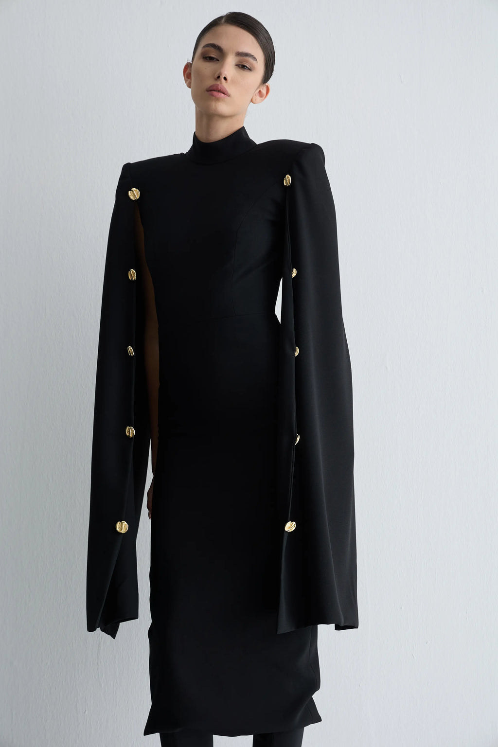 Gaia n Uranos Pelerin Kollu Midi Elbise