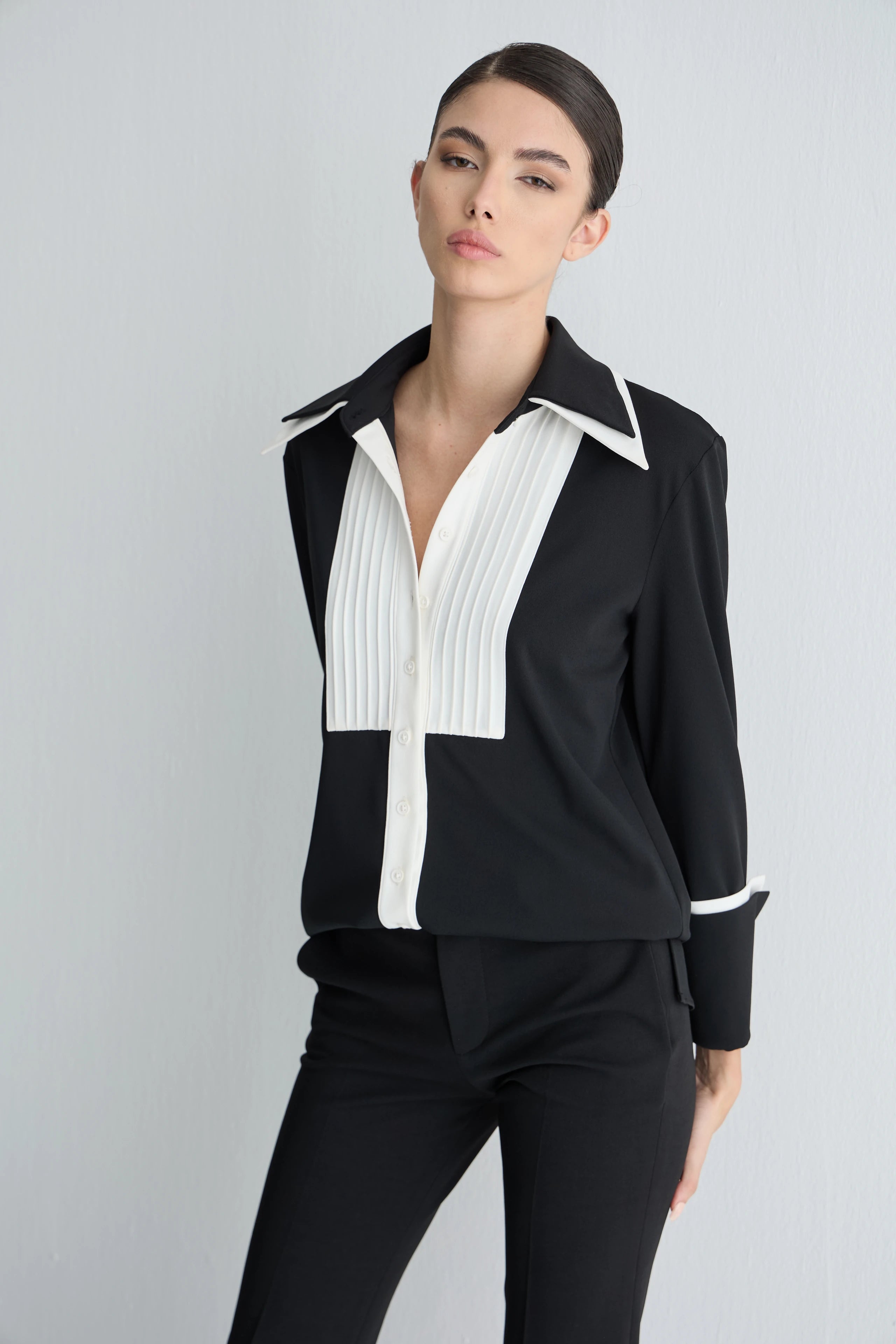 Gaia n Uranos Siyah Beyaz Renk Bloklu Gömlek