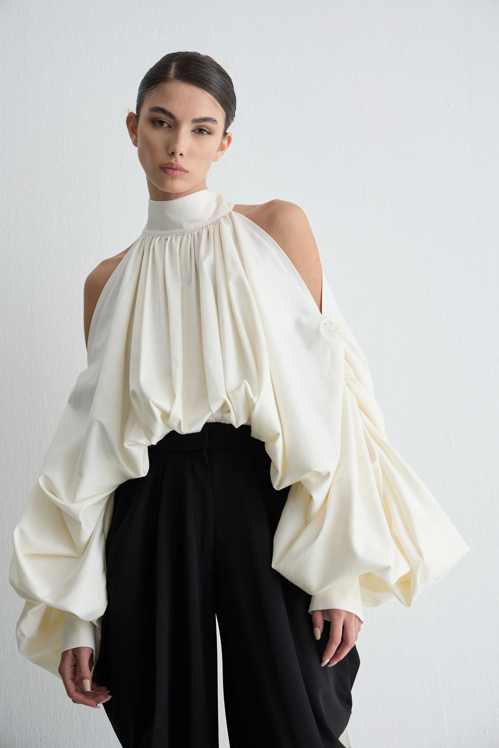 Gaia n Uranos Halter Yaka Drapeli Poplin Bluz