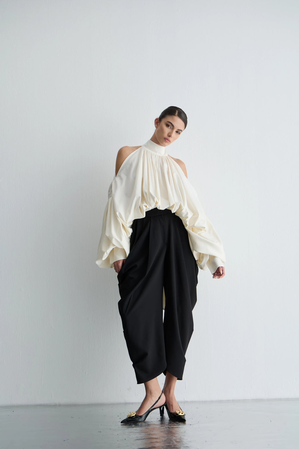 Gaia n Uranos Halter Yaka Drapeli Poplin Bluz