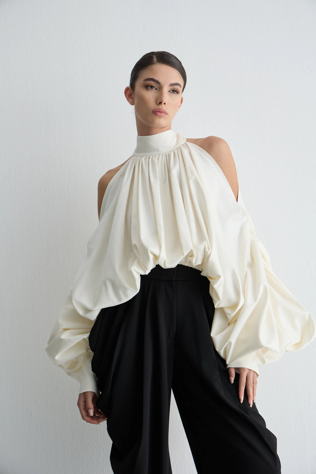 Gaia n Uranos Halter Yaka Drapeli Poplin Bluz