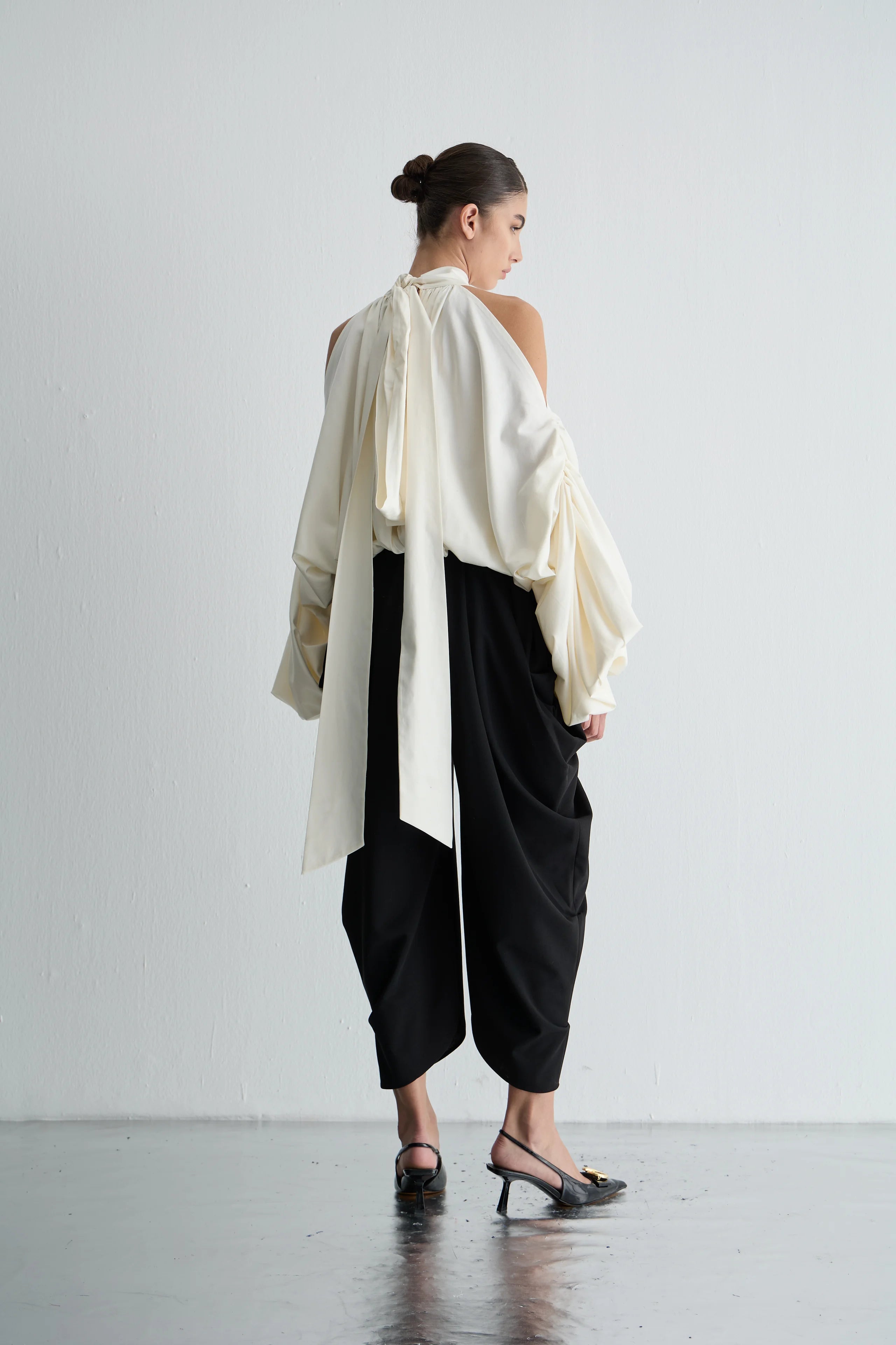 Gaia n Uranos Halter Yaka Drapeli Poplin Bluz