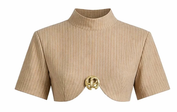 Gaia n Uranos Metal Aksesuarlı Çizgili Crop Bluz
