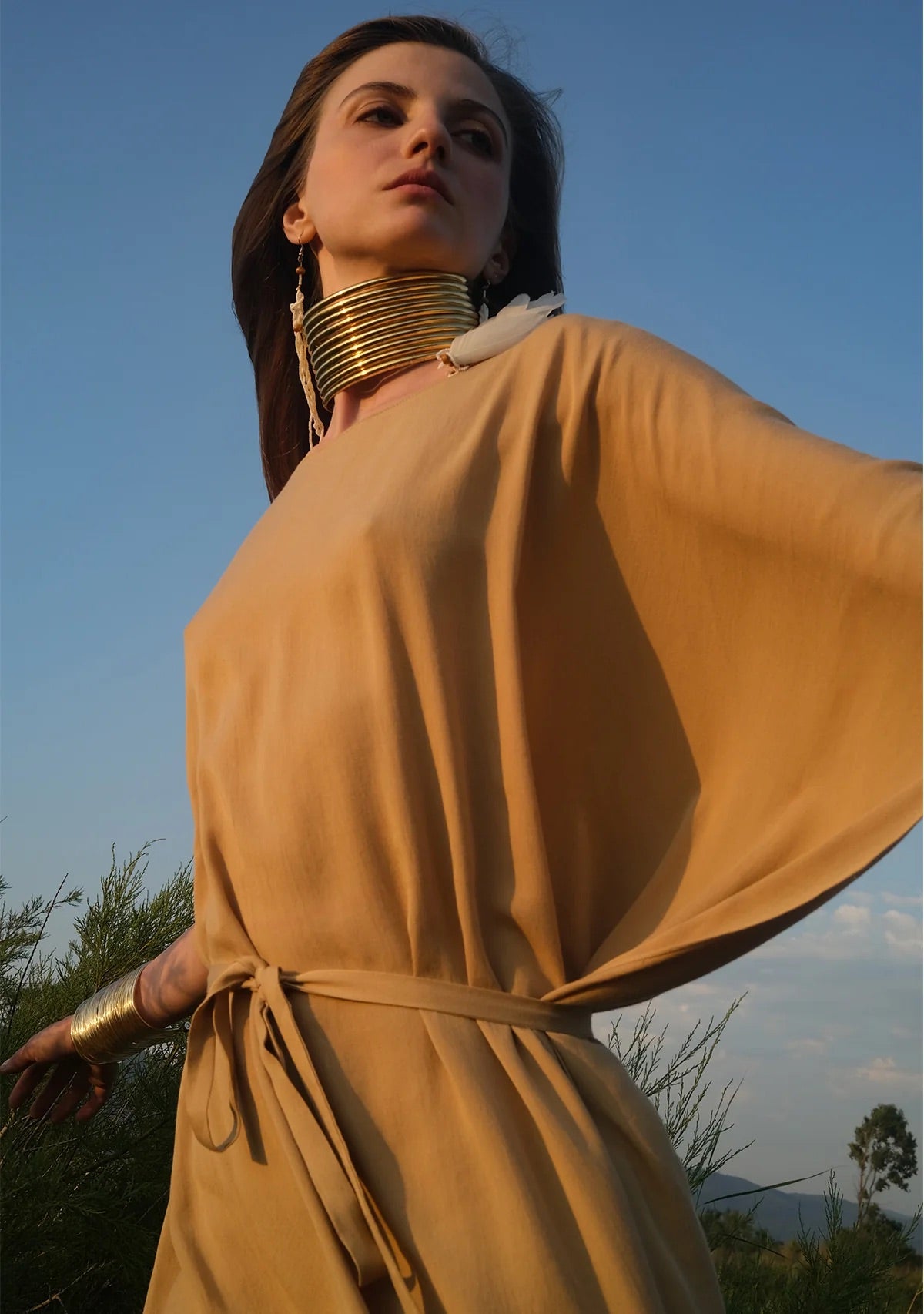 Tiny Kayık Yaka Tencel™ Elbise – Ayarlanabilir Bel Kuşaklı