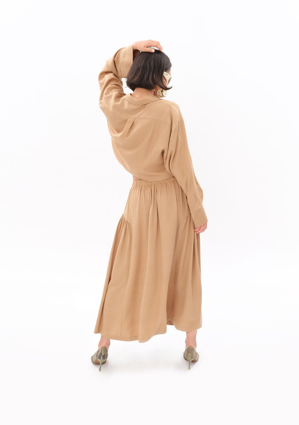Tiny Bej Tencel™ Beli Lastikli Maxi Etek görünüm 4