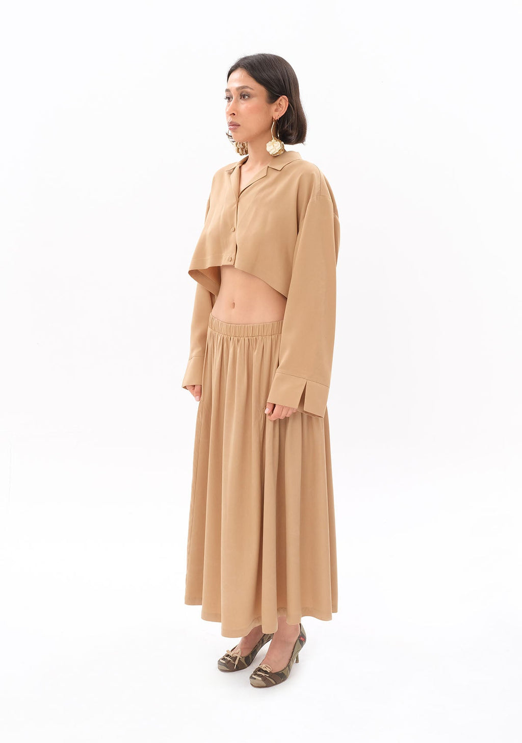 Tiny Bej Tencel™ Oversize Crop Gömlek görünüm 3