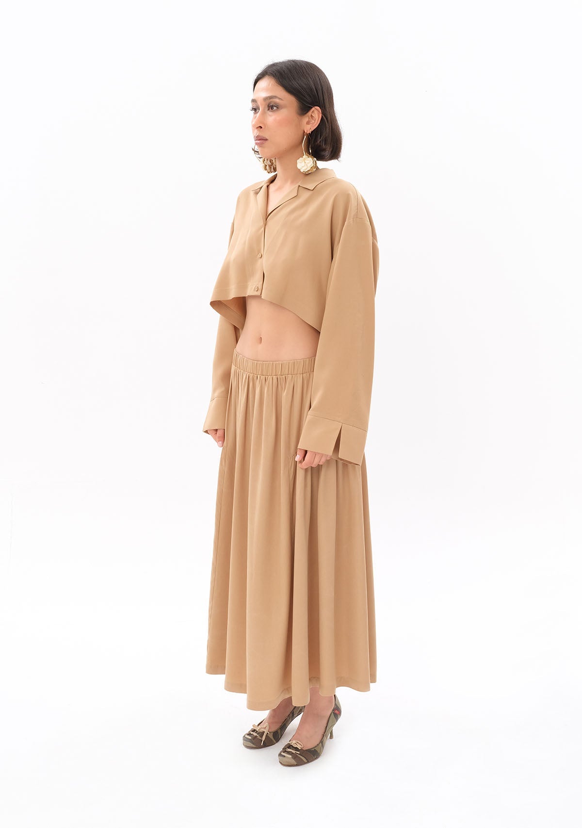 Tiny Bej Tencel™ Oversize Crop Gömlek görünüm 3