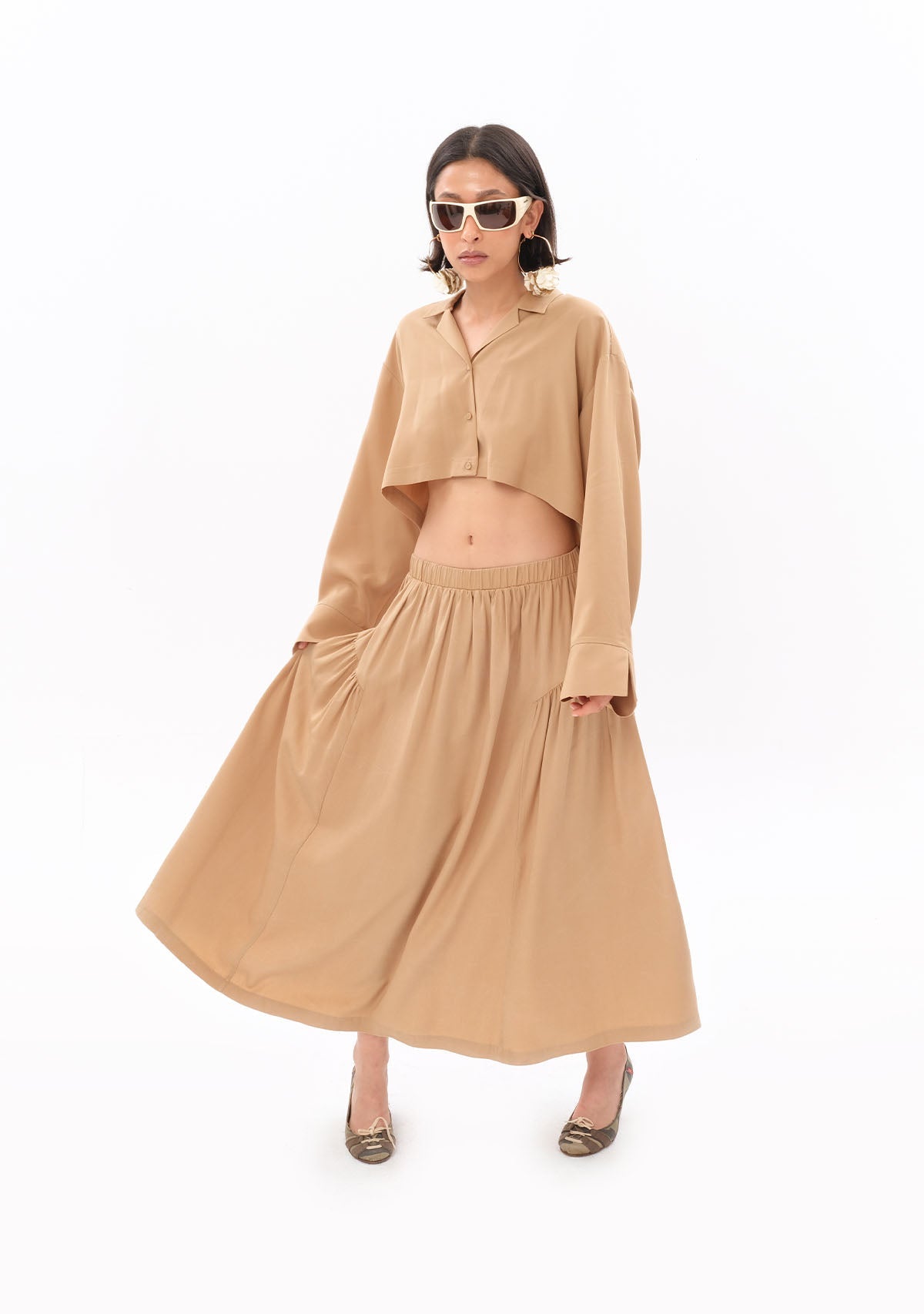 Tiny Bej Tencel™ Beli Lastikli Maxi Etek ana görünüm