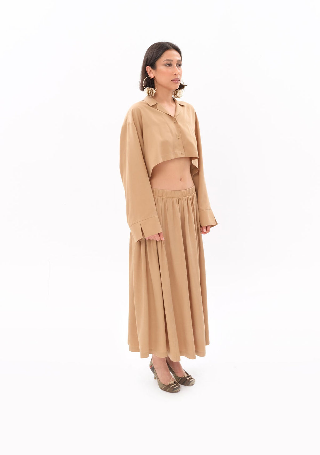 Tiny Bej Tencel™ Oversize Crop Gömlek görünüm 5