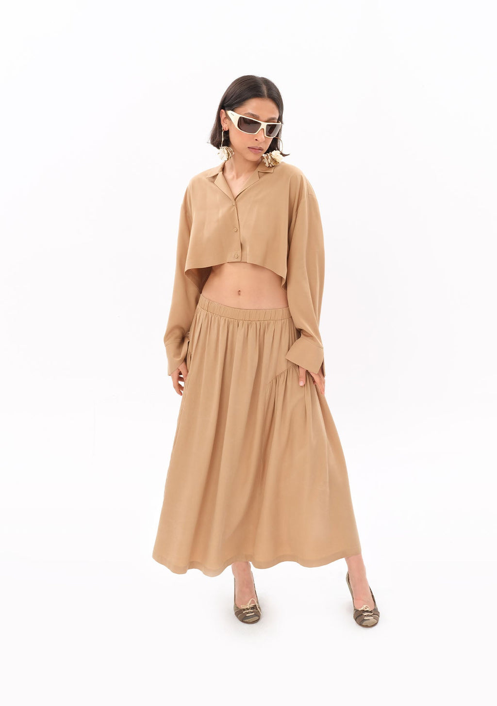 Tiny Bej Tencel™ Beli Lastikli Maxi Etek görünüm 3