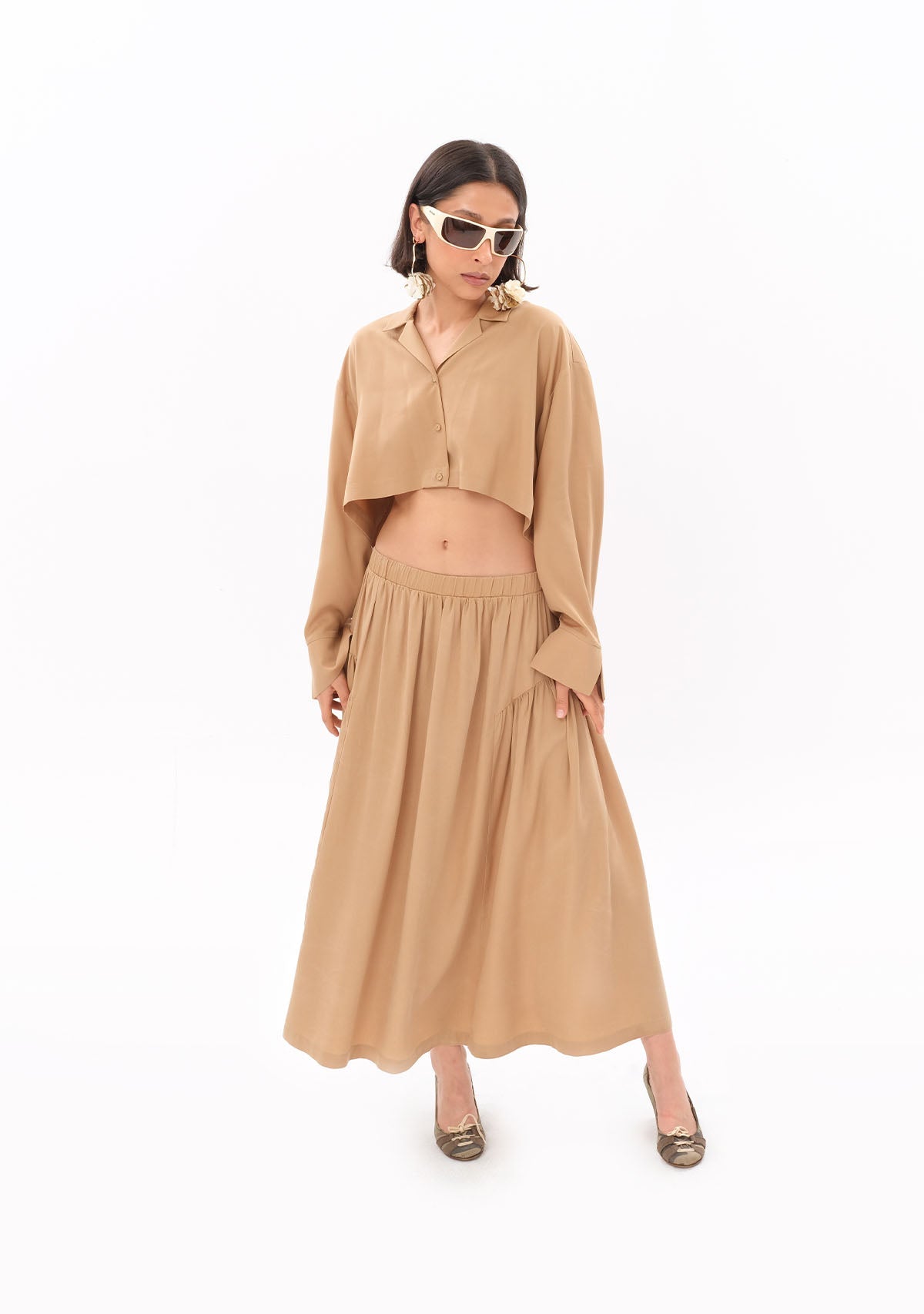 Tiny Bej Tencel™ Beli Lastikli Maxi Etek görünüm 3