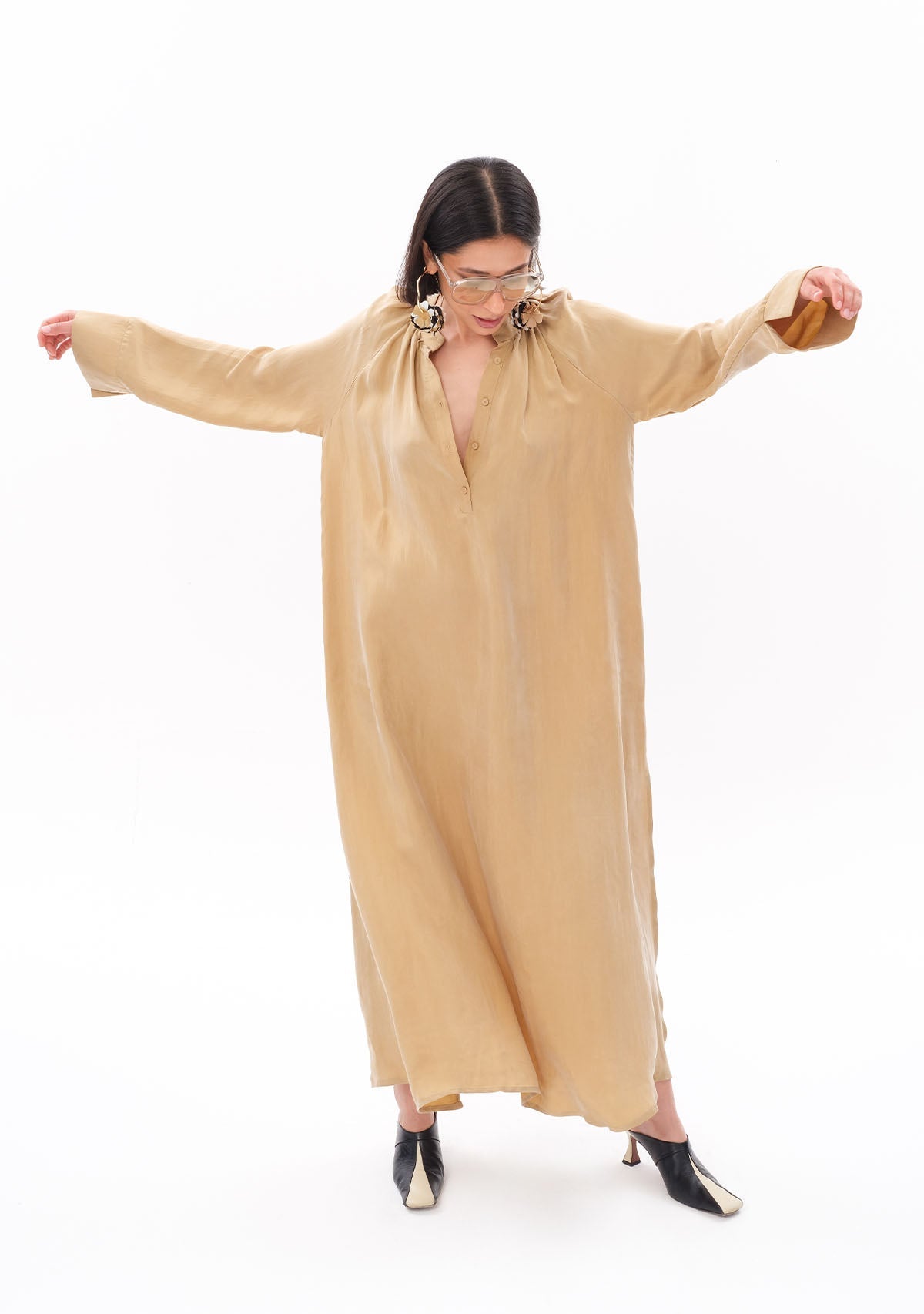 Tiny Bej Luxe Tencel™ Reglan Kol Elbise görünüm 6