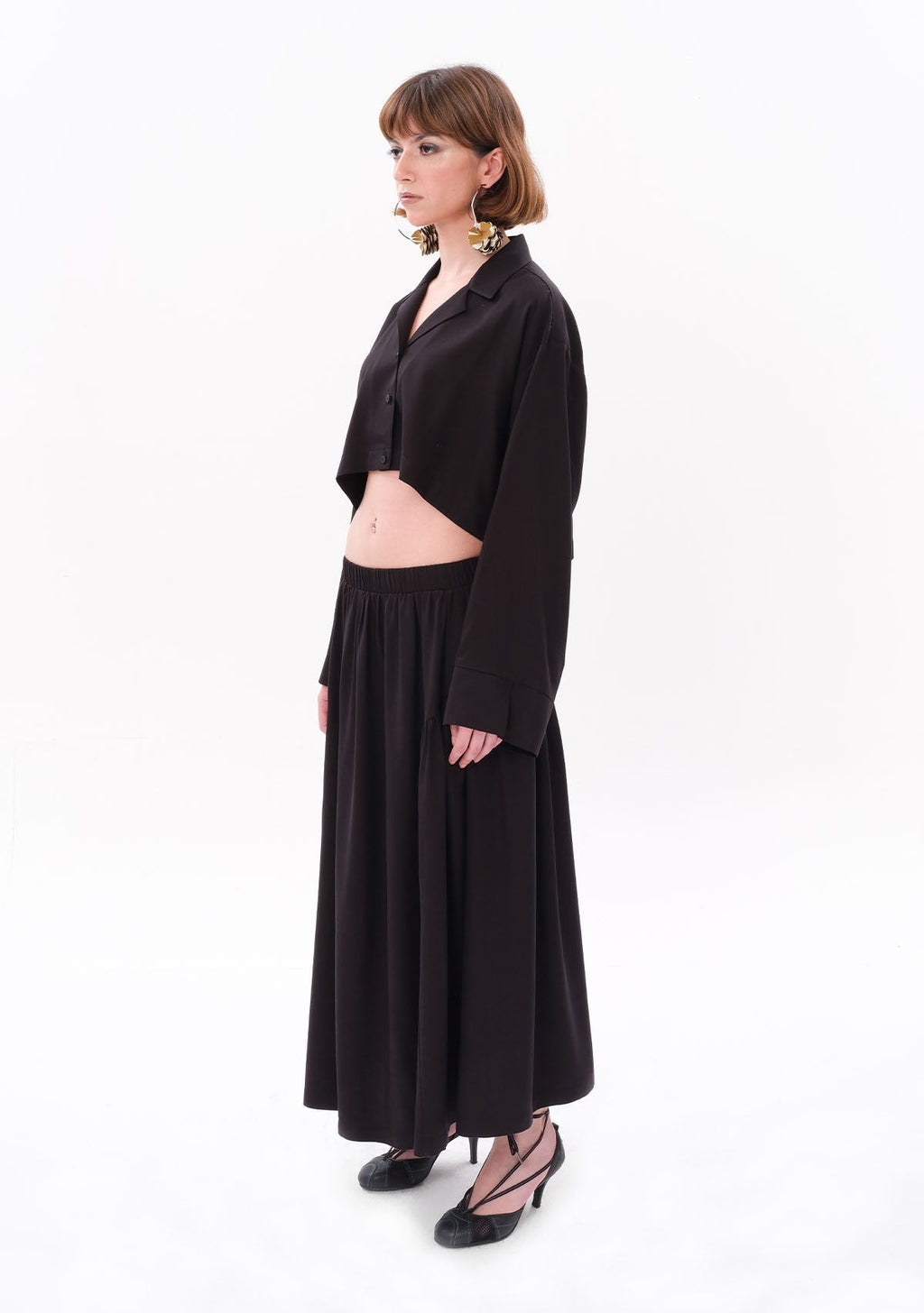 Tiny Siyah Tencel™ Oversize Crop Gömlek görünüm 3