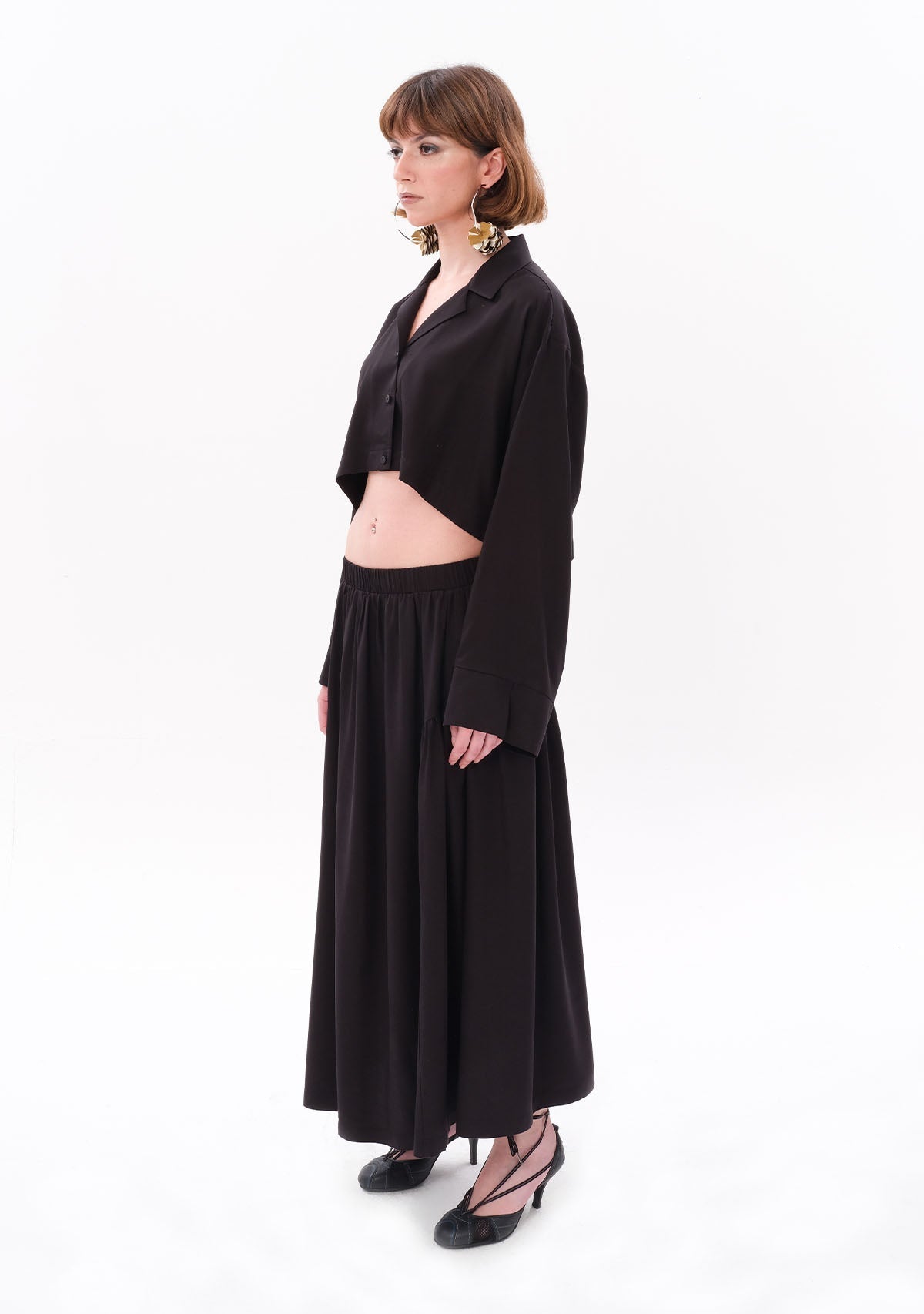 Tiny Siyah Tencel™ Oversize Crop Gömlek görünüm 3