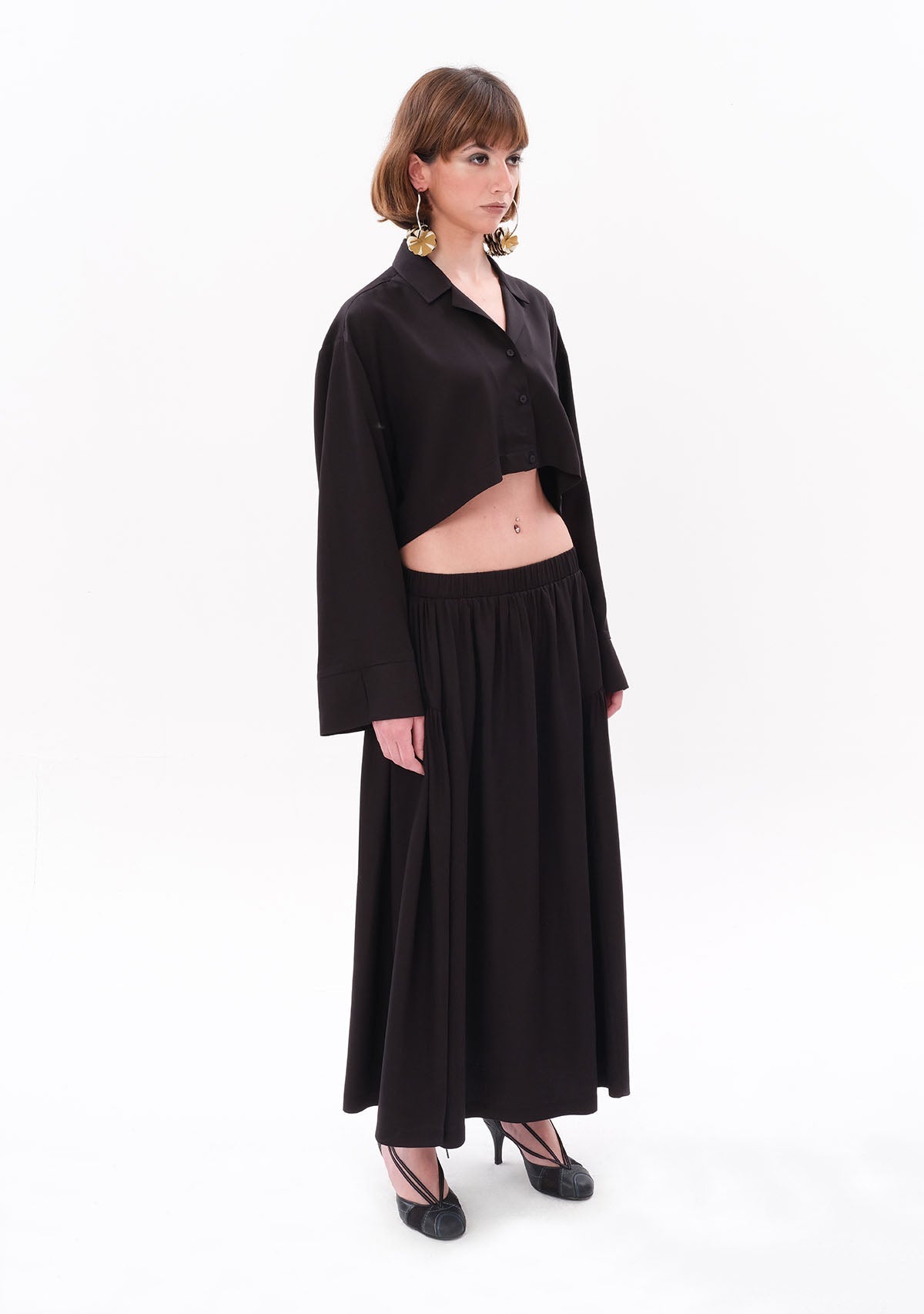 Tiny Siyah Tencel™ Oversize Crop Gömlek görünüm 5