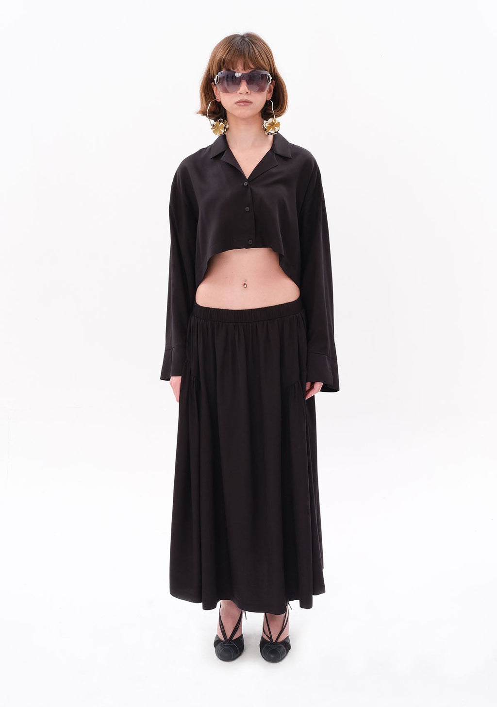Tiny Siyah Tencel™ Oversize Crop Gömlek ana görünüm