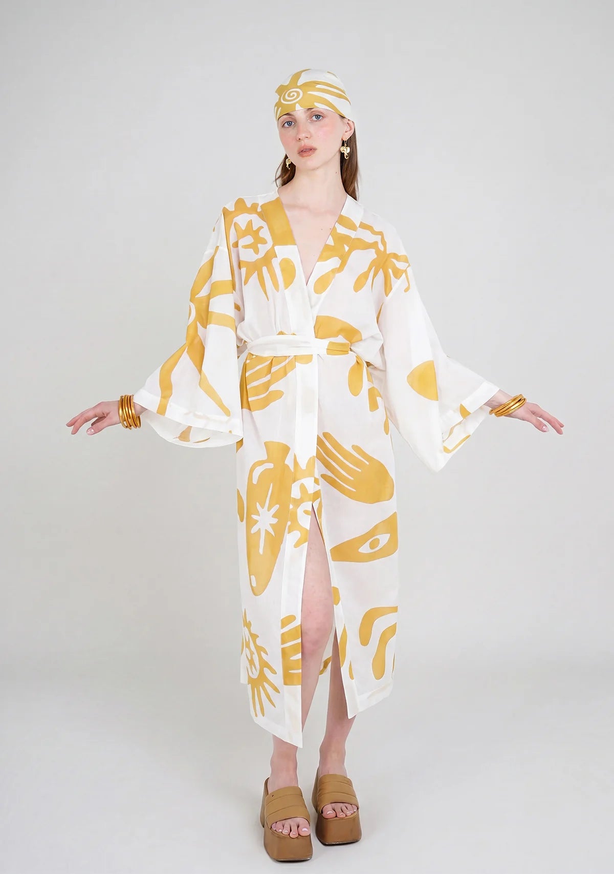 Tiny Desenli Saf Pamuk Kimono (Beyaz Zemin)