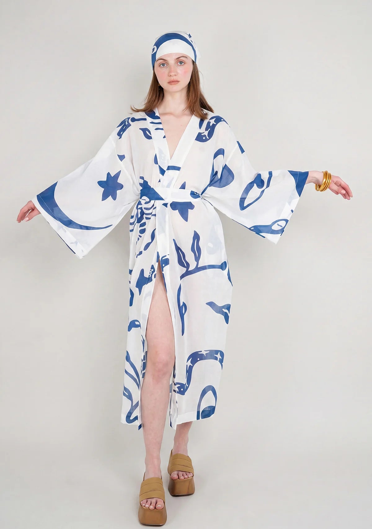 Tiny Desenli Saf Pamuk Kimono (Beyaz Zemin)