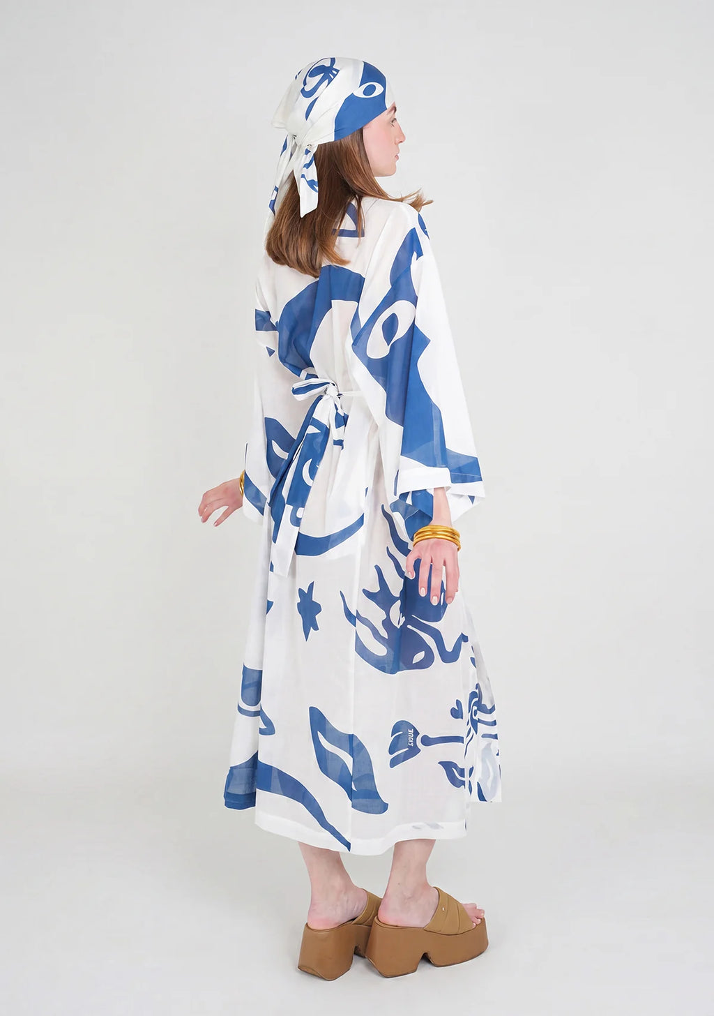 Tiny Desenli Saf Pamuk Kimono (Beyaz Zemin)