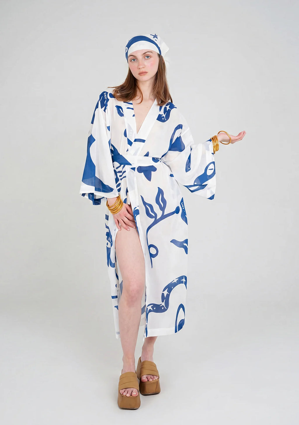 Tiny Desenli Saf Pamuk Kimono (Beyaz Zemin)