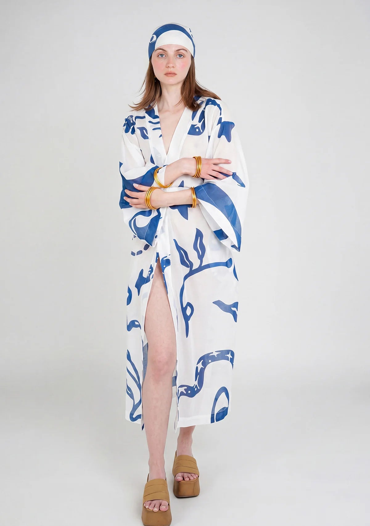 Tiny Desenli Saf Pamuk Kimono (Beyaz Zemin)