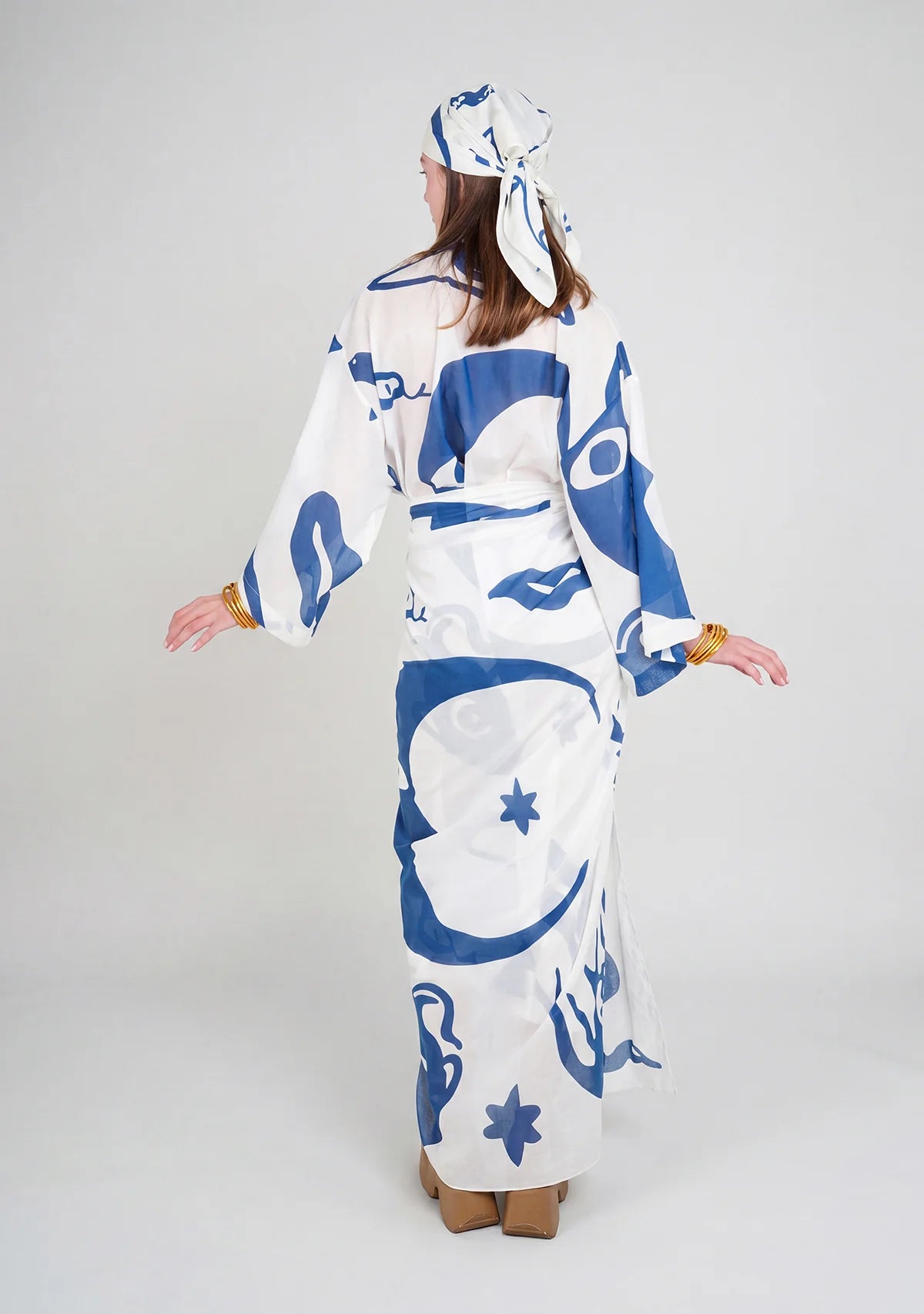 Tiny Desenli Saf Pamuk Kimono (Beyaz Zemin)