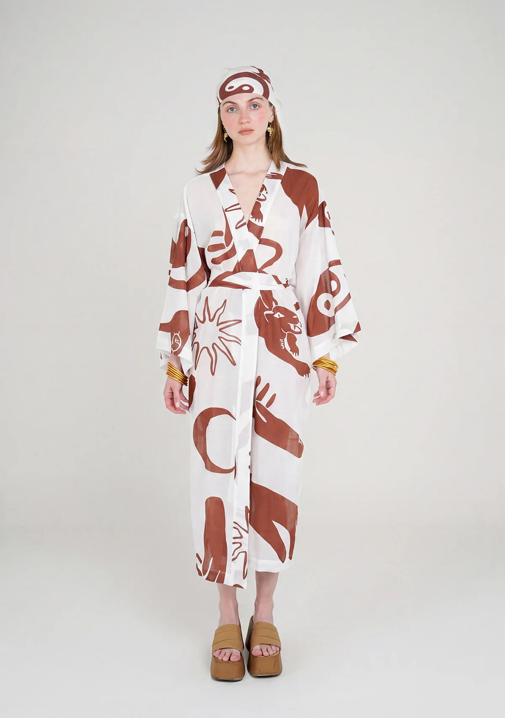 Tiny Desenli Saf Pamuk Kimono (Beyaz Zemin)