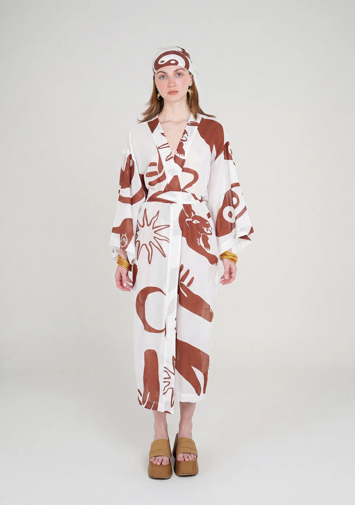 Tiny Desenli Saf Pamuk Kimono (Beyaz Zemin)