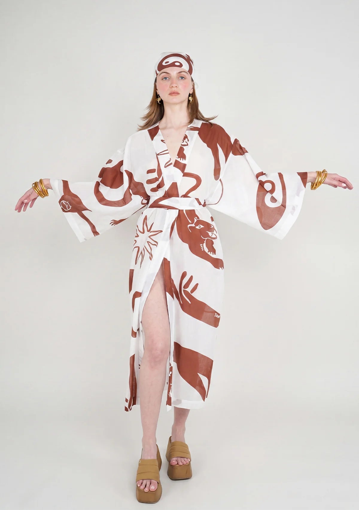 Tiny Desenli Saf Pamuk Kimono (Beyaz Zemin)