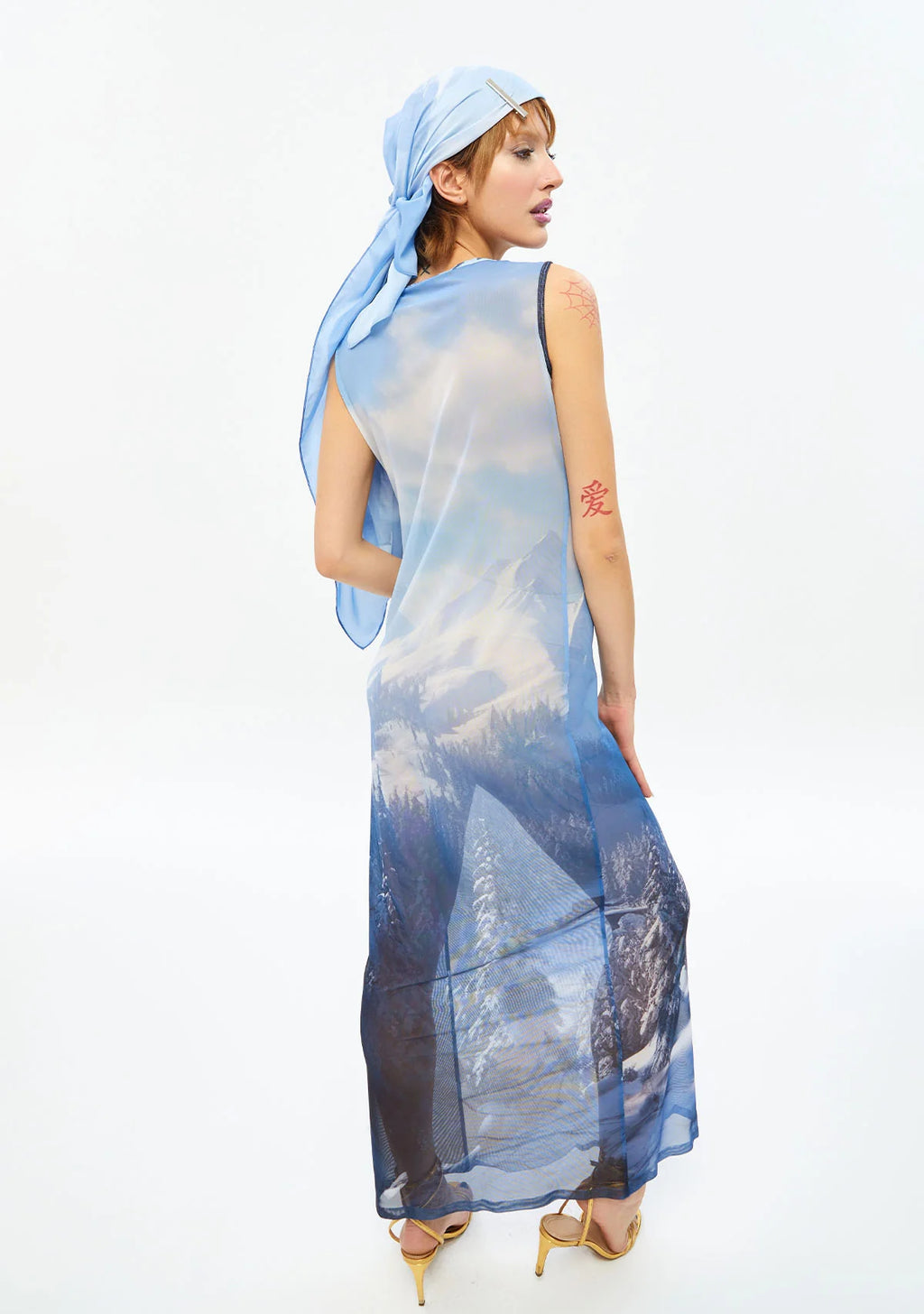 Tiny Brrr Blue Transparan AI Baskılı Tül Elbise