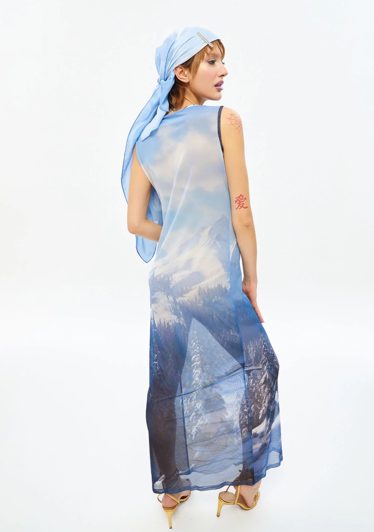 Tiny Brrr Blue Transparan AI Baskılı Tül Elbise